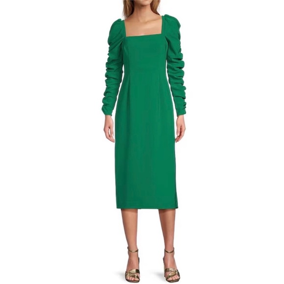 Antonio Melani Elena Crepe Square Neck Long Ruched Sleeve Midi Dress NWT - Picture 5 of 16